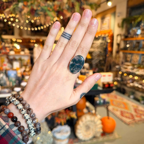 Ravenstone Crystals Moss Agate Ring "Azalea" - Size 8.5