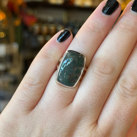 Ravenstone Crystals Moss Agate Ring "Etta" - Size 7