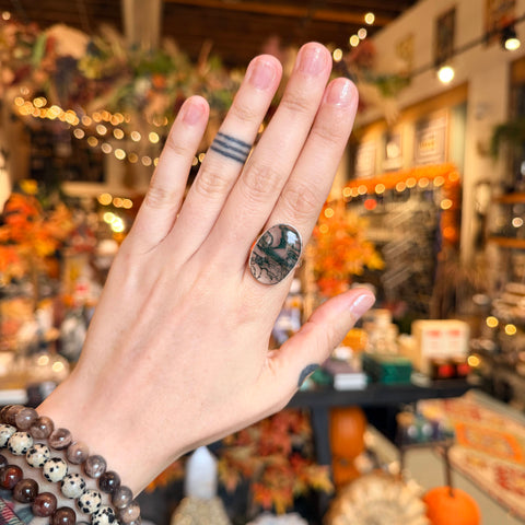 Ravenstone Crystals Moss Agate Ring "Hailey" - Size 8