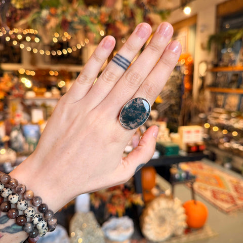 Ravenstone Crystals Moss Agate Ring "Irene" - Size 8