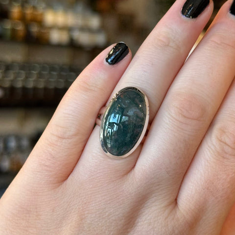 Ravenstone Crystals Moss Agate Ring "Kirby" - Size 9