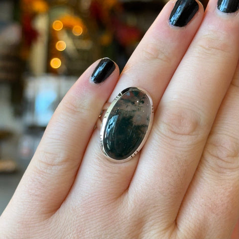 Ravenstone Crystals Moss Agate Ring "Lillian" - Size 8