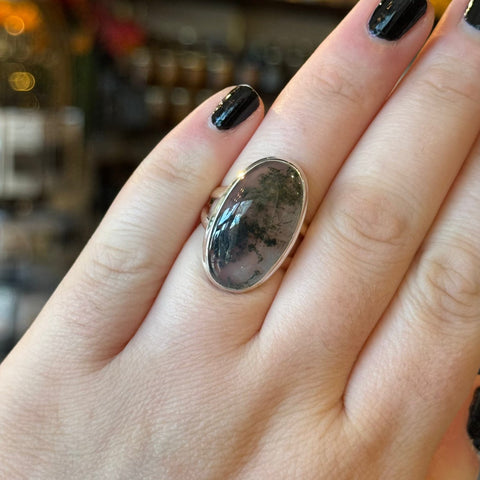 Ravenstone Crystals Moss Agate Ring "Patty" - Size 8