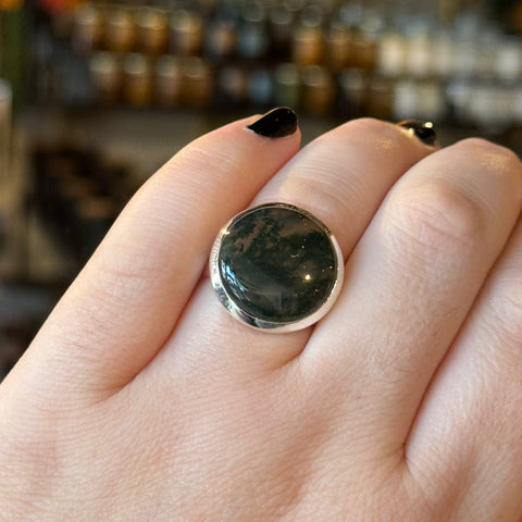 Ravenstone Crystals Moss Agate Ring "Peter" - Size 10.5