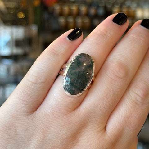 Ravenstone Crystals Moss Agate Ring "Tricia" - Size 9
