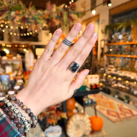 Ravenstone Crystals Moss Agate Ring "Willow" - Size 7