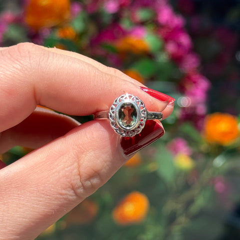Ravenstone Crystals Ornate Moldavite Ring "Whitney" - Size 10