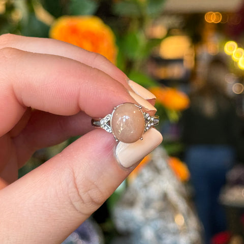 Ravenstone Crystals Pink Moonstone Ring "Clarissa" - Size 7