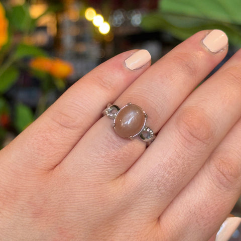 Ravenstone Crystals Pink Moonstone Ring "Georgia" - Size 8