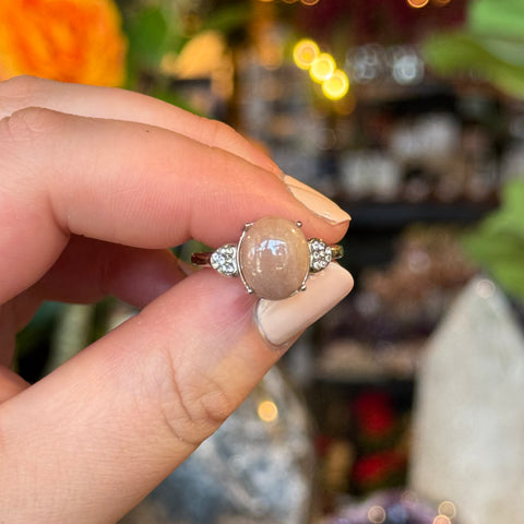 Ravenstone Crystals Pink Moonstone Ring "Stella" - Size 9