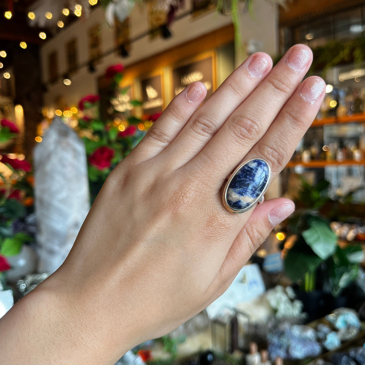 Boutons De Manchette Vintage DANTE Signés - Argenté Avec Pierre Centrale Sodalite Bleue