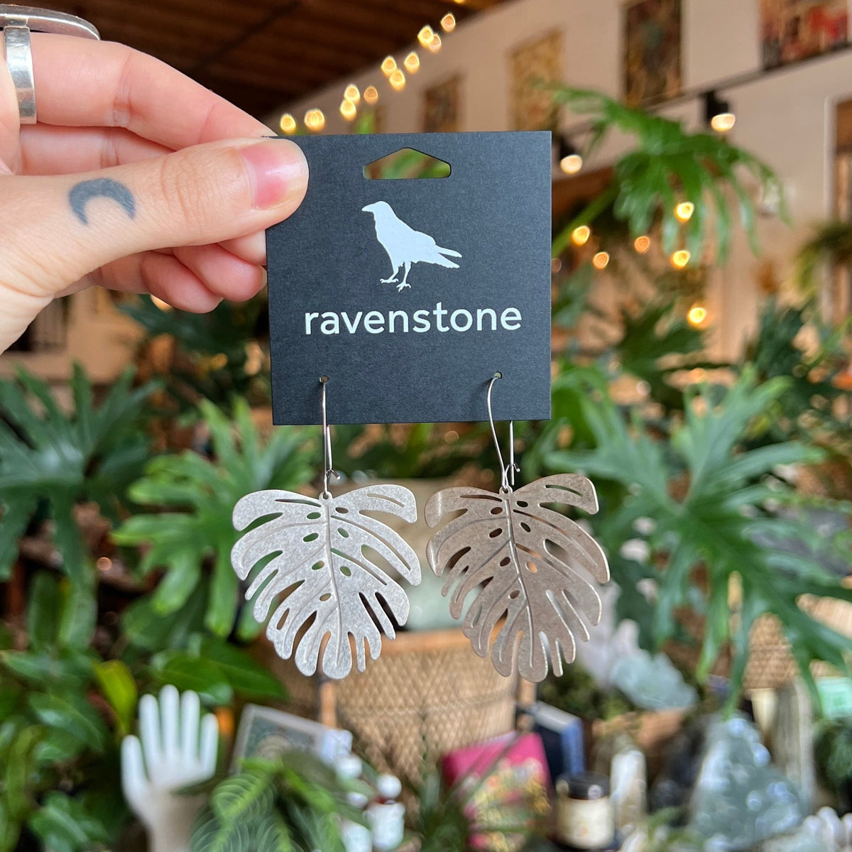 Ravenstone The Antiqued Silver Monstera Earrings