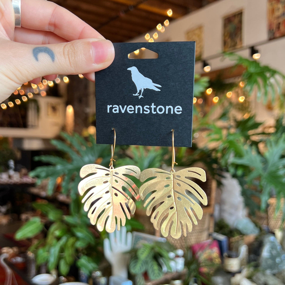 Ravenstone The Big Brass Monstera Earrings