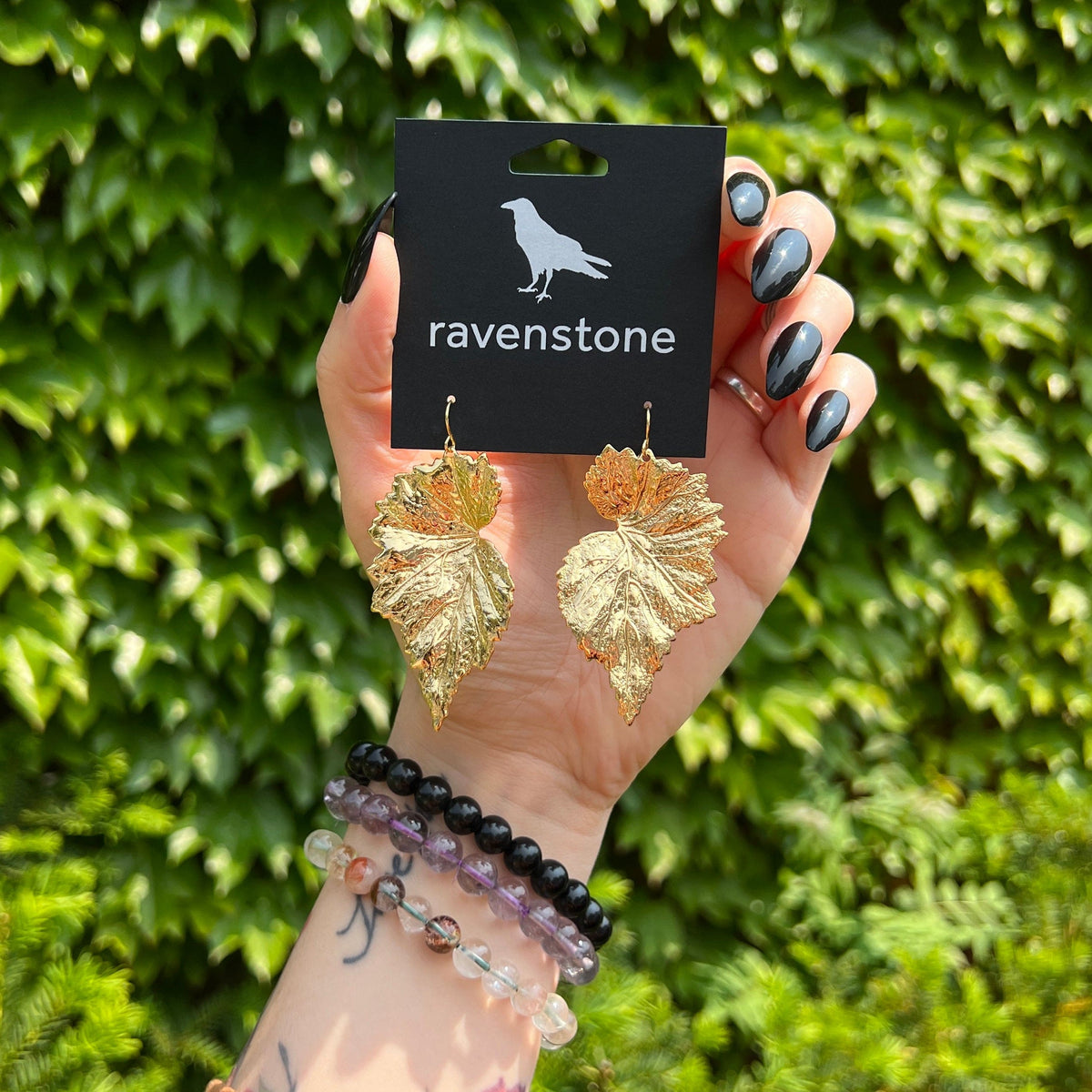 Ravenstone The Golden Begonia Leaf Earrings