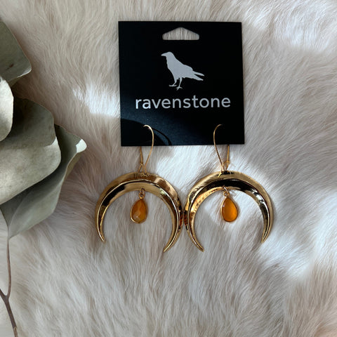 Ravenstone The Golden Moon and Carnelian Drop Earrings