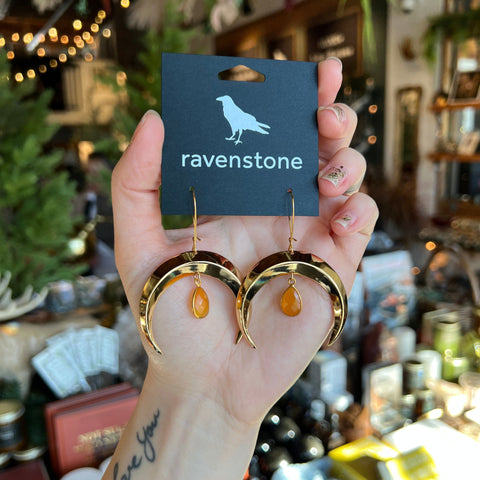 Ravenstone The Golden Moon and Carnelian Drop Earrings