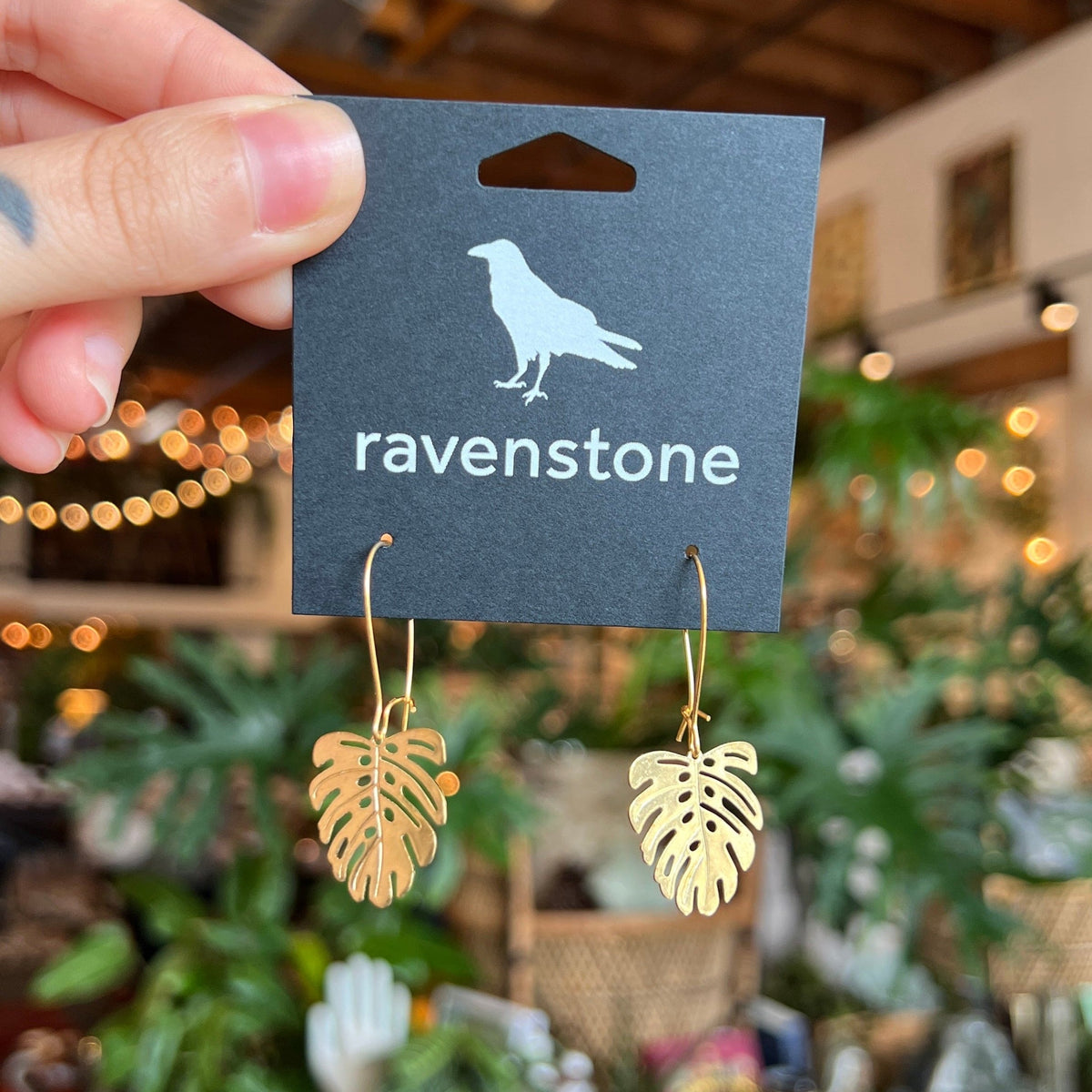 Ravenstone The Little Brass Monstera Earrings