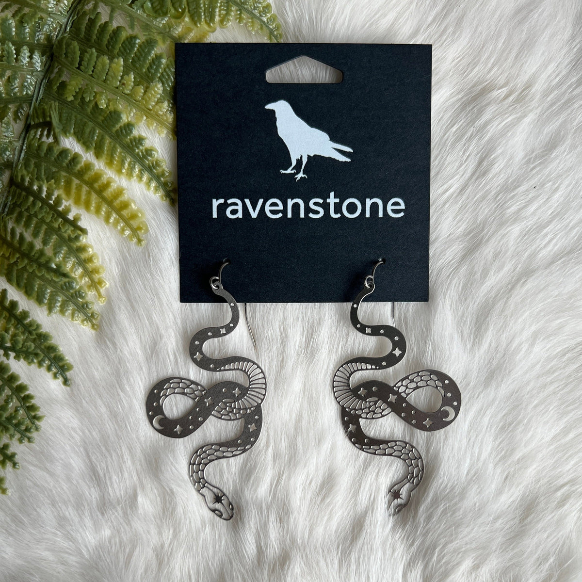 Ravenstone The Silvery Celestial Snake Earrings