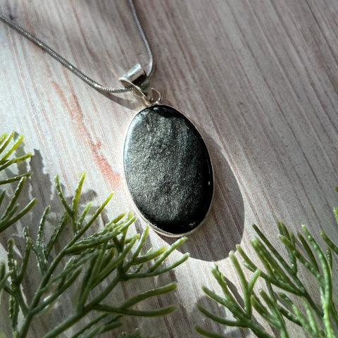 Ravenstone Silver Obsidian Necklace "Archer"