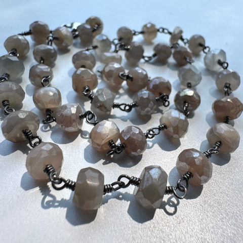 Ravenstone The Black Moonstone Bead Necklace | Silver Oxide