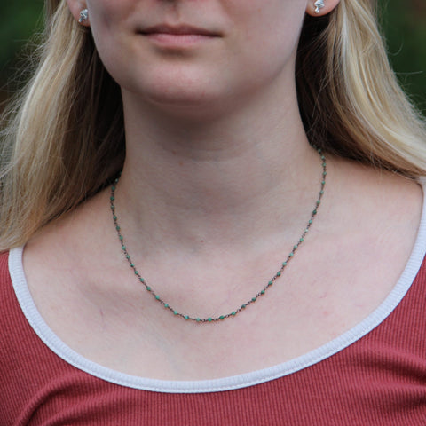 Ravenstone The Emerald Bead Necklace | Silver Oxide
