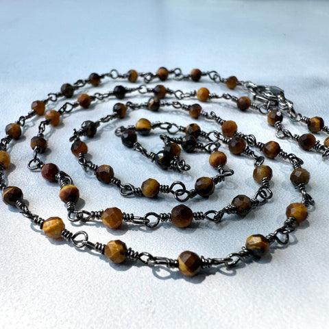 Ravenstone The Tiger's Eye Bead Necklace | Silver Oxide