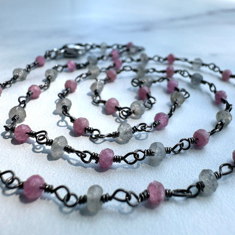 Ravenstone The Tourmaline & Labradorite Bead Necklace | Silver Oxide