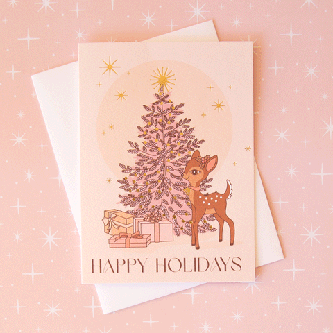 Sunshine Studios Happy Holidays Tree with Retro Deer | Gold Foil