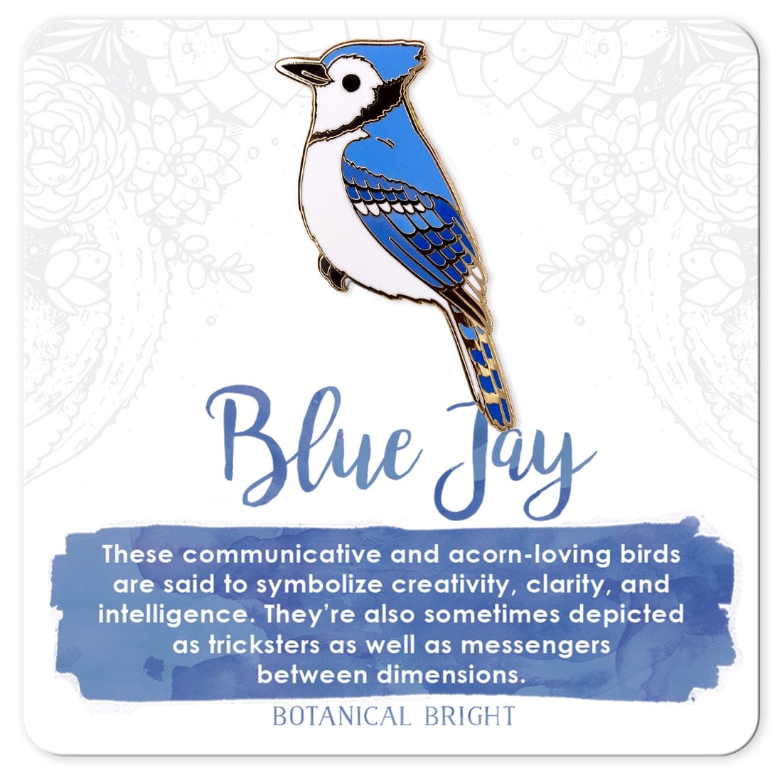 Botanical Bright Blue Jay Bird Enamel Pin