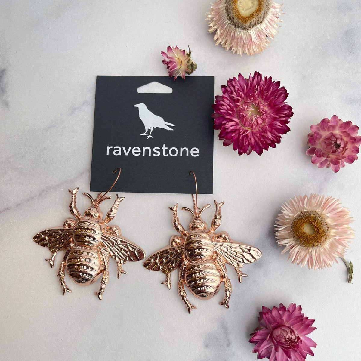 Ravenstone The Big F&#39;ing Rose Gold Bee Earrings