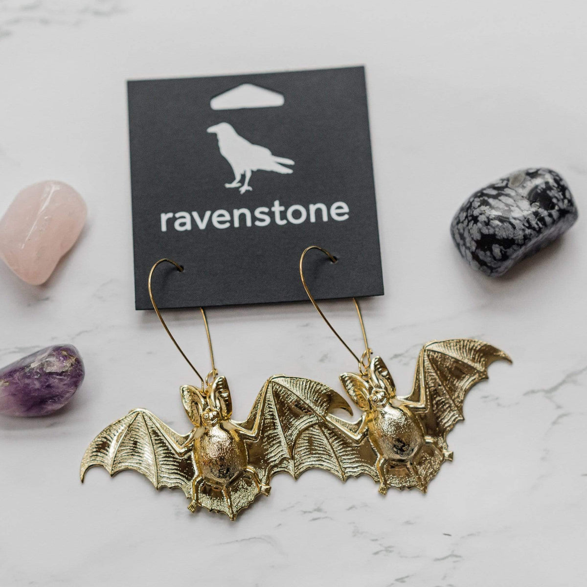 Ravenstone The Big Golden Bat Earrings