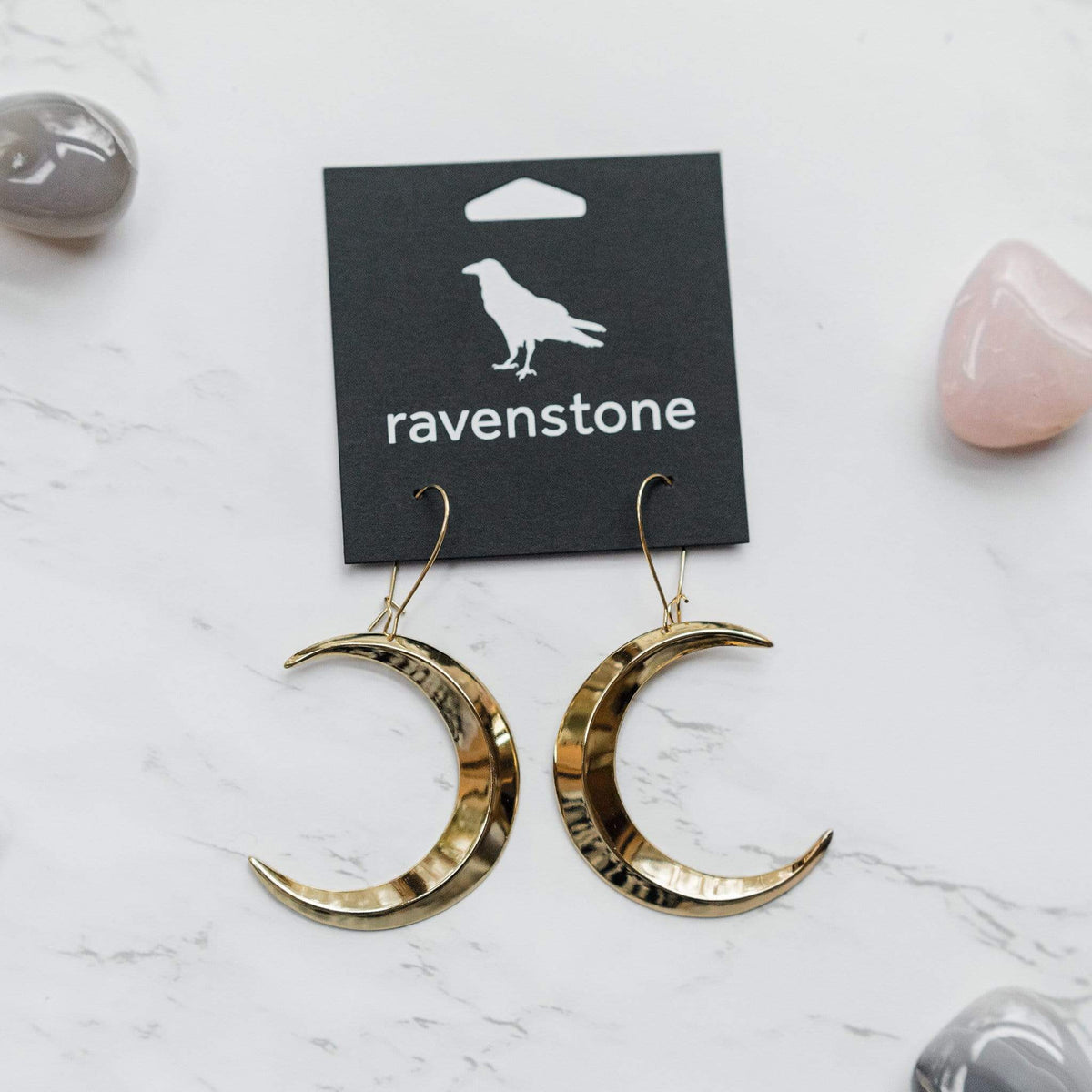 Ravenstone The Big Golden Crescent Moon Earrings