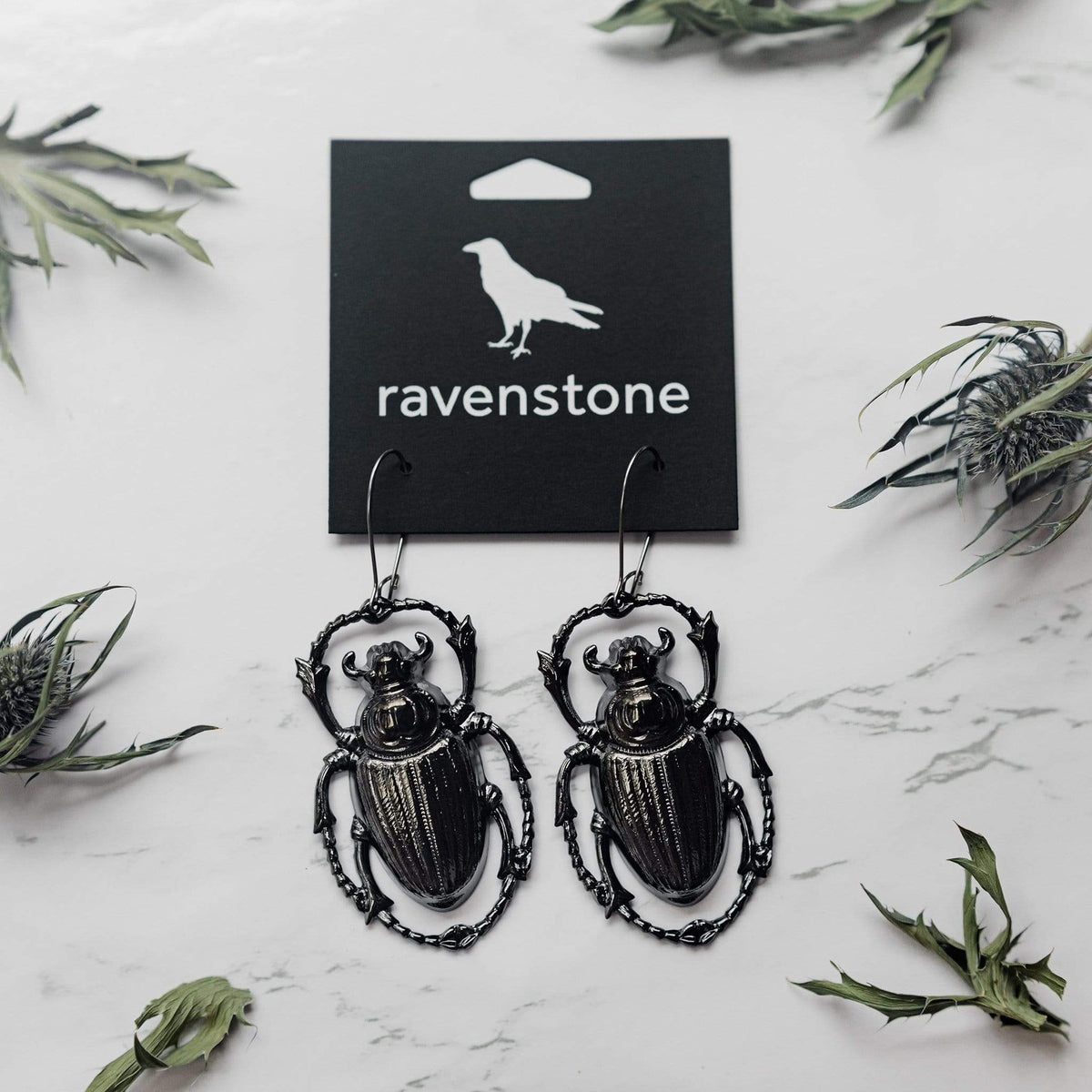 Ravenstone The Big Midnight Scarab Earrings