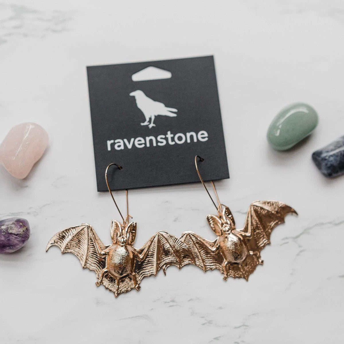 ravenstone The Big Rose Gold Bat Earrings