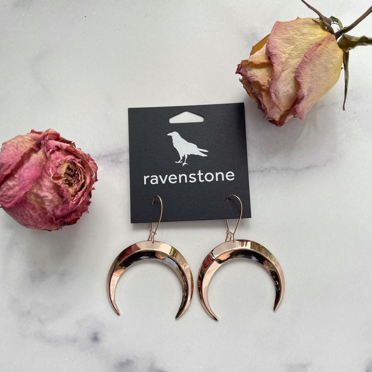 ravenstone The Big Rose Gold Moon Earrings
