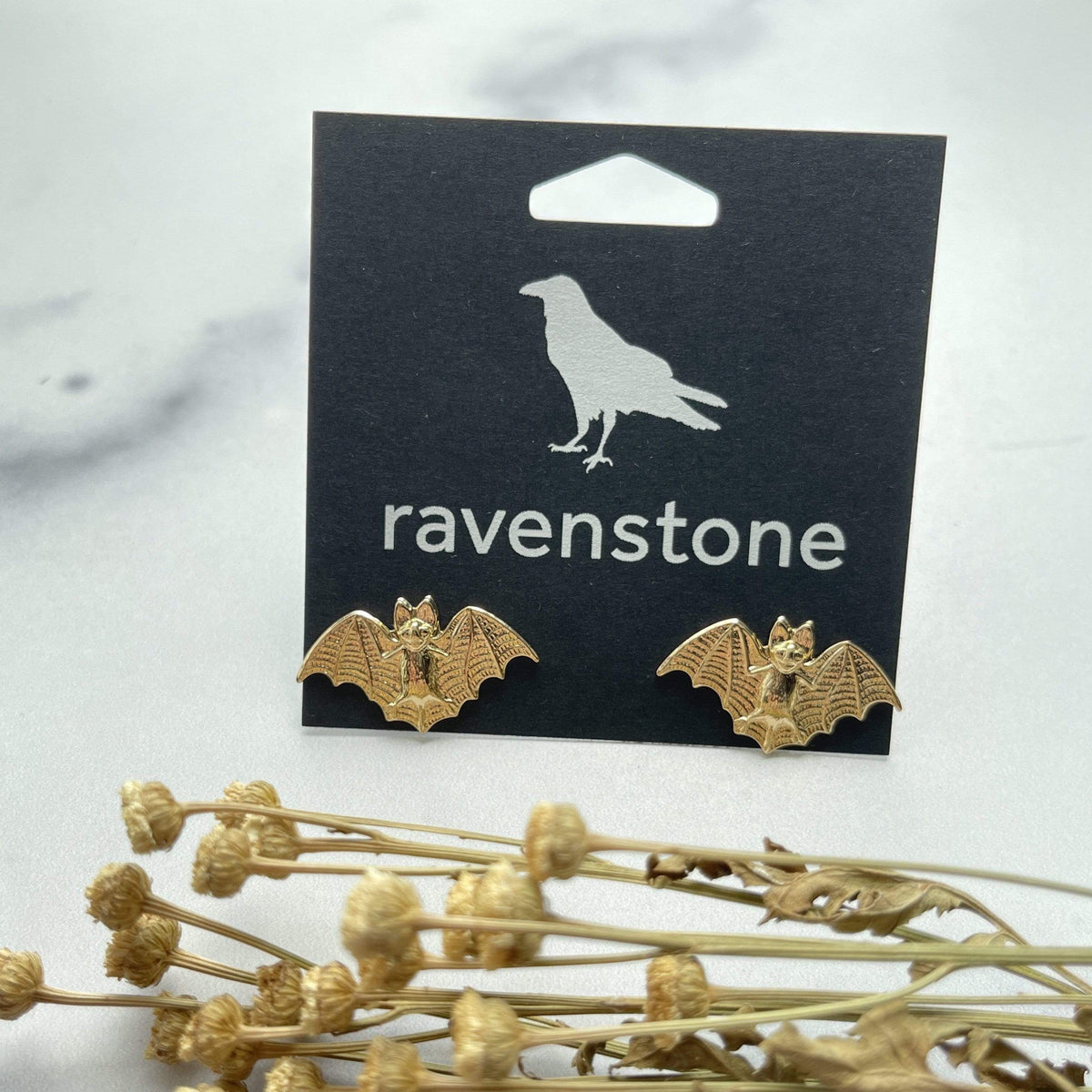 Ravenstone The Golden Bat Stud Earrings