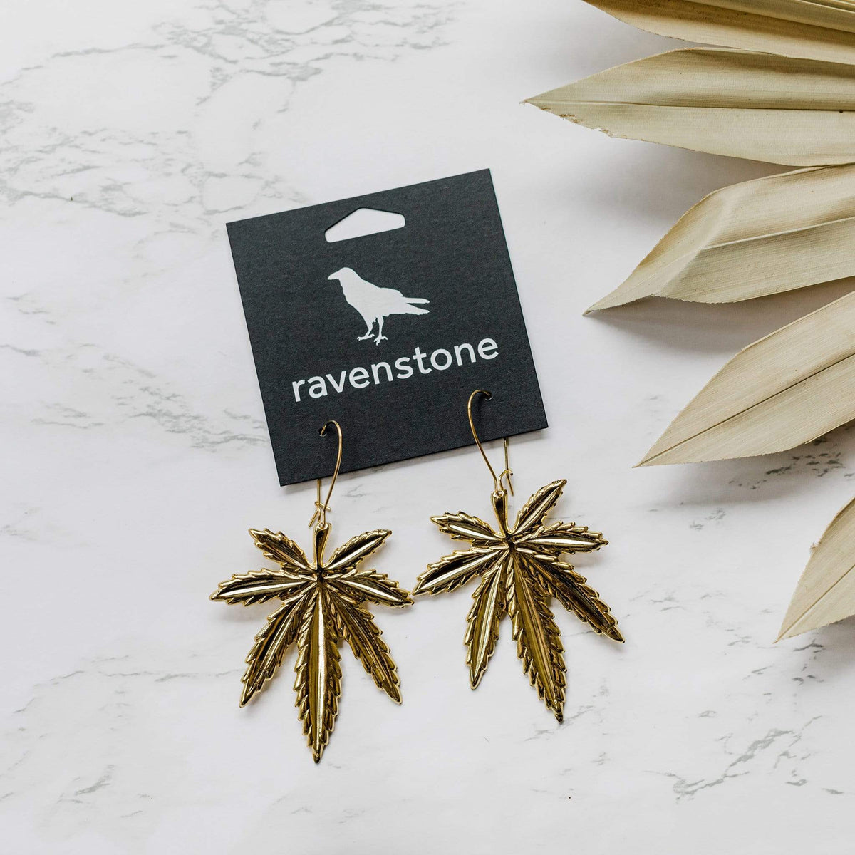 ravenstone The Golden Cannabis Leaf Earrings