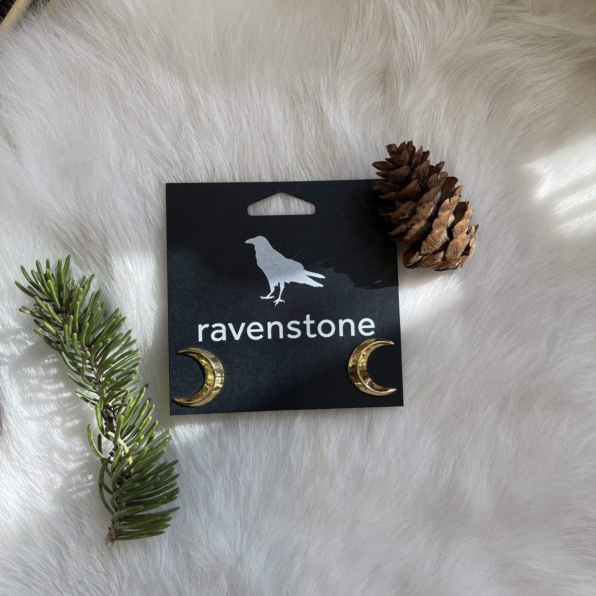 Ravenstone The Golden Crescent Moon Stud Earrings