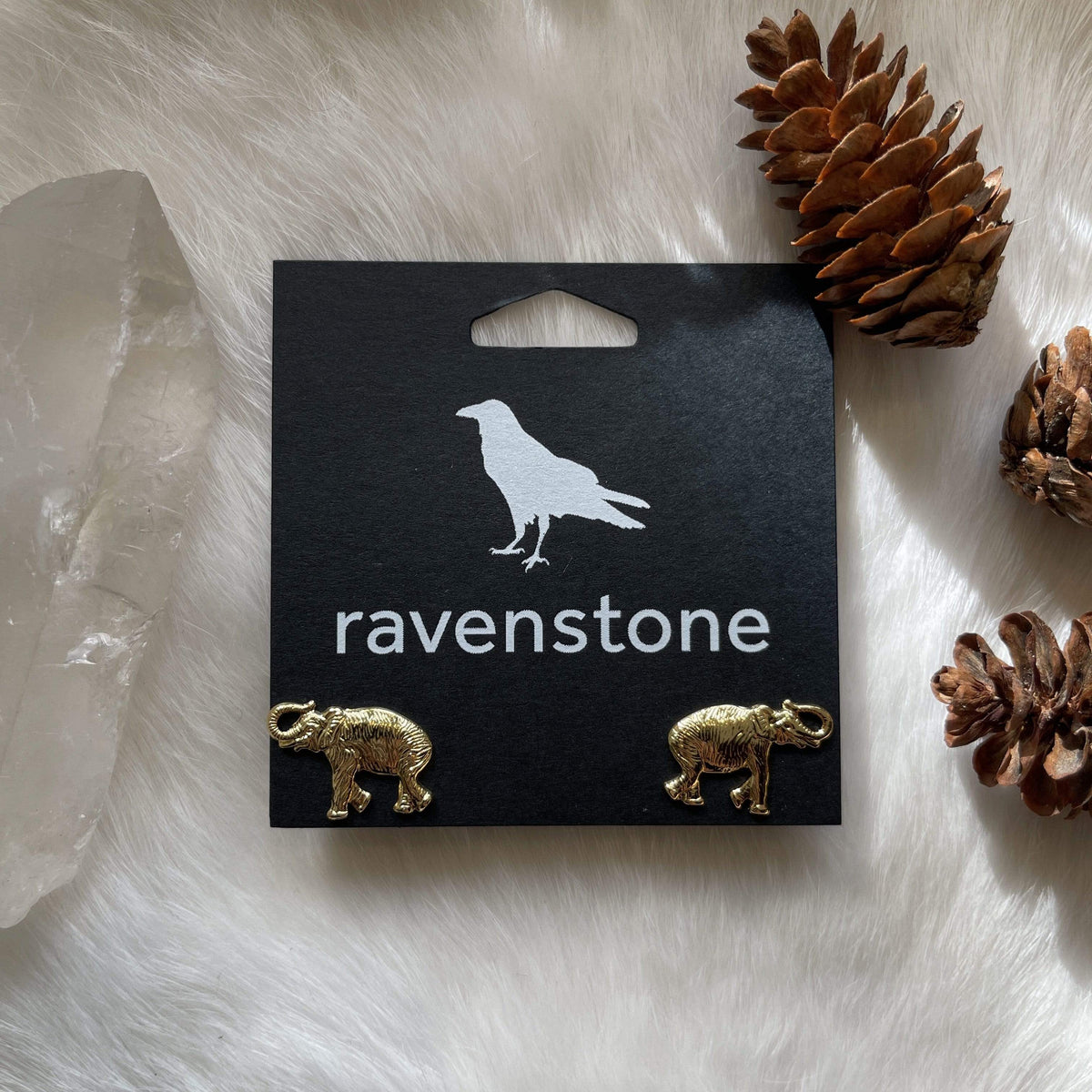 Ravenstone The Golden Elephant Stud Earrings