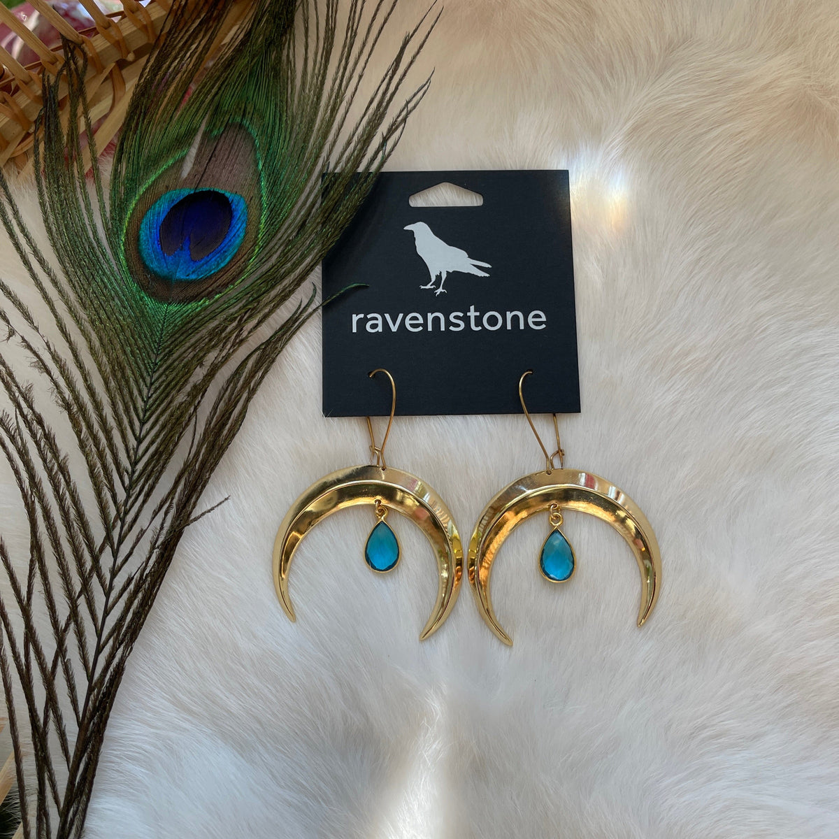 Ravenstone The Golden Moon and Blue Topaz Drop Earrings