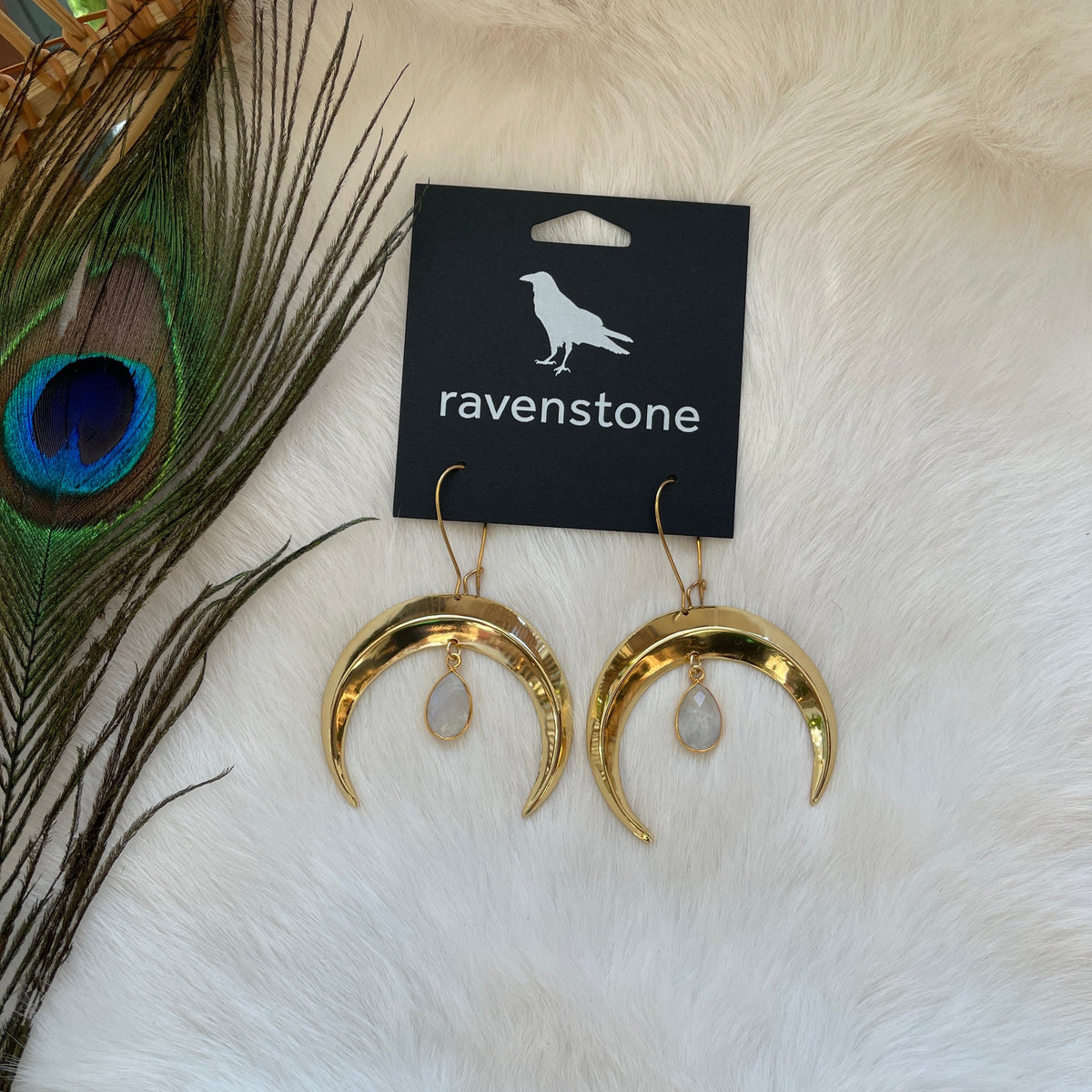 Ravenstone The Golden Moon and Moonstone Drop Earrings