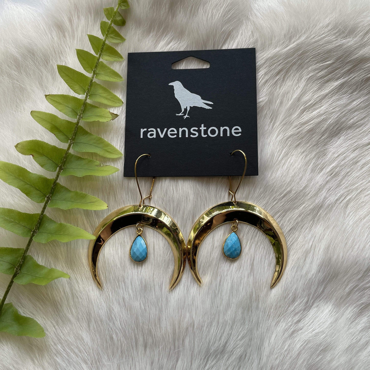 Ravenstone The Golden Moon and Turquoise Drop Earrings