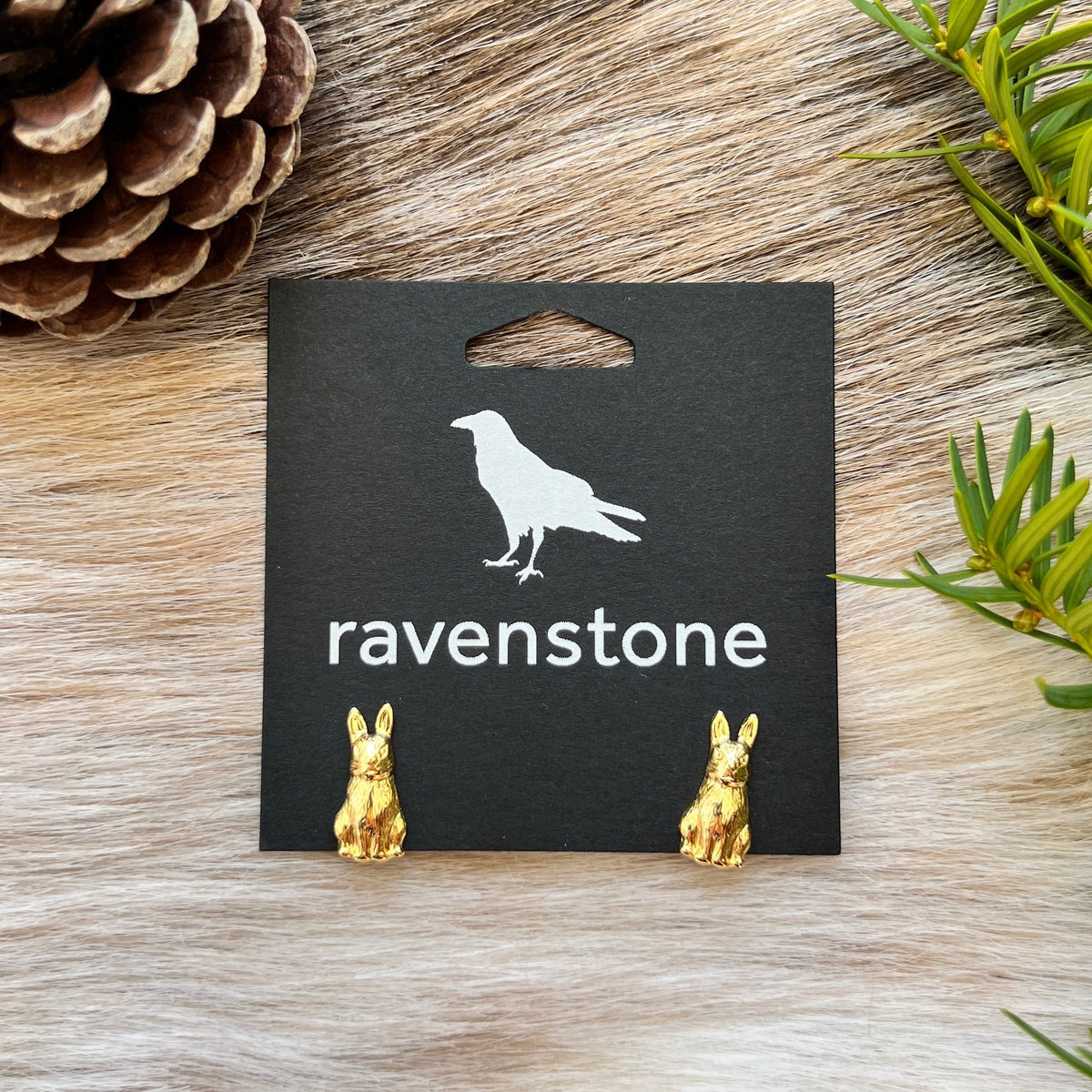 Ravenstone The Golden Rabbit Stud Earrings