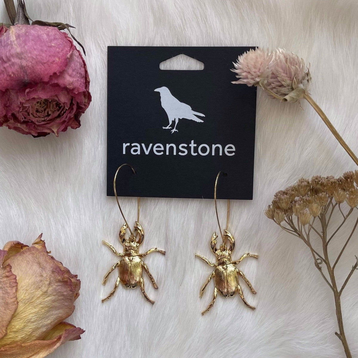 ravenstone The Golden Stag Beetle Earrings