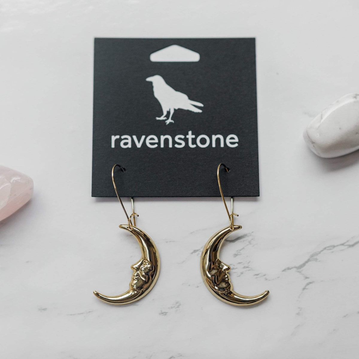 Ravenstone The Little Golden Moon Face Earrings