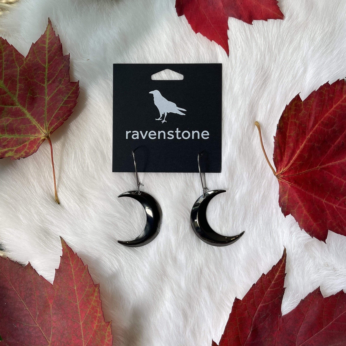 Ravenstone The Little Midnight Crescent Moon Earrings