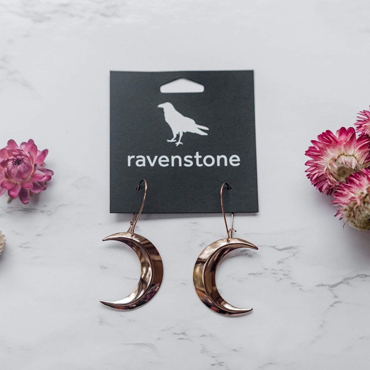 ravenstone The Little Rose Gold Crescent Moon Earrings