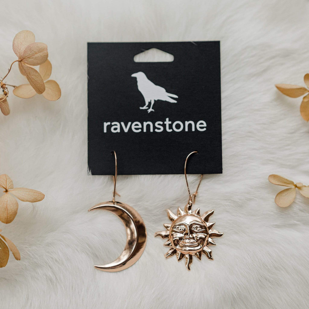 ravenstone The Little Rose Gold Sun and Moon Earrings