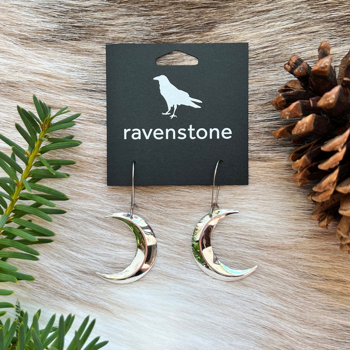 Ravenstone The Little Silver Crescent Moon Earrings