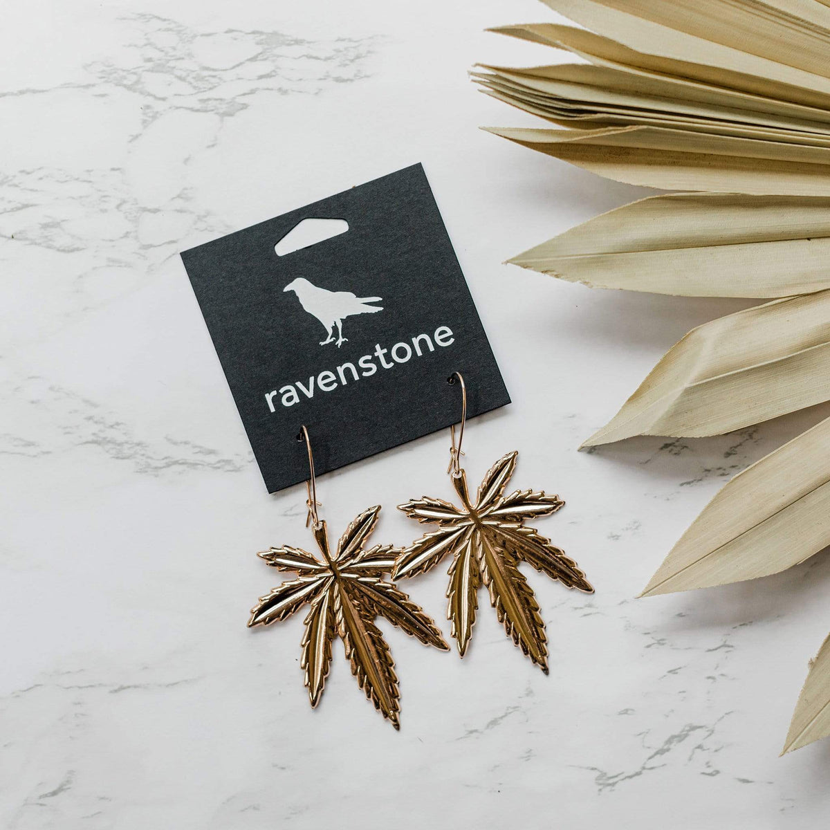 ravenstone The Rose Gold Cannabis Leaf Earrings